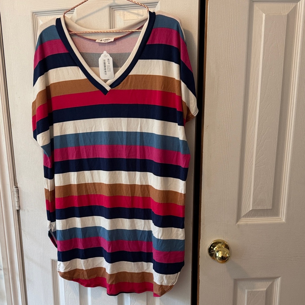 Colorful Striped V-Neck Women's Tee
